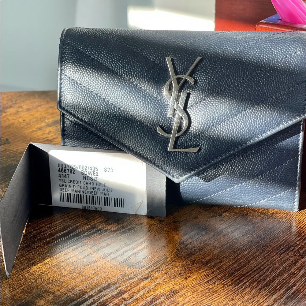 YSL Saint Laurent Deep Marine Blue Leather Wallet